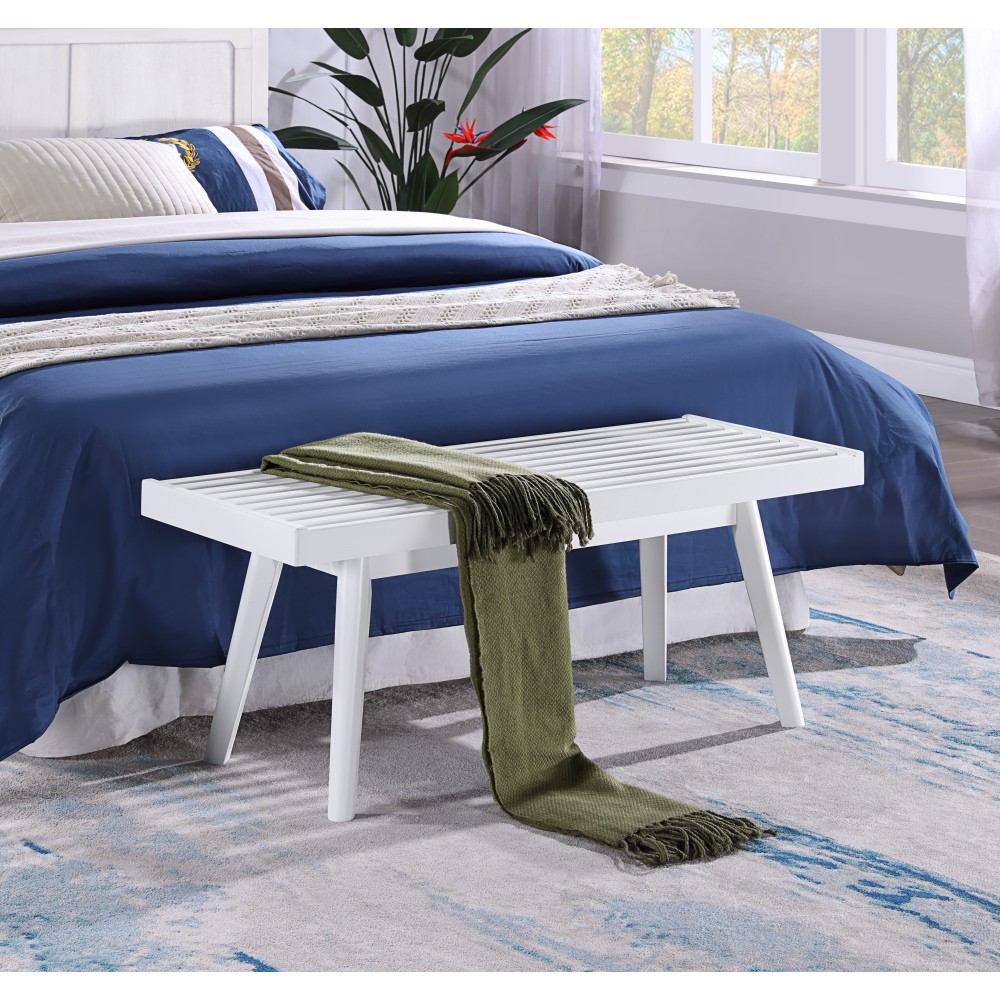 Larwich Solid Wood Slatted Bench 41.30 Inch Long White Entryway Hallway Bench