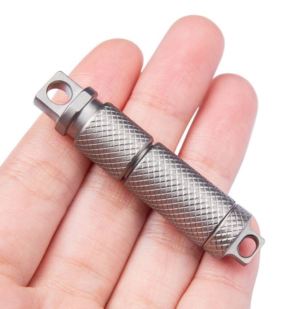 EDC Mini Titanium Alloy Waterproof Case Portable Keychain Pendant Multi Tool