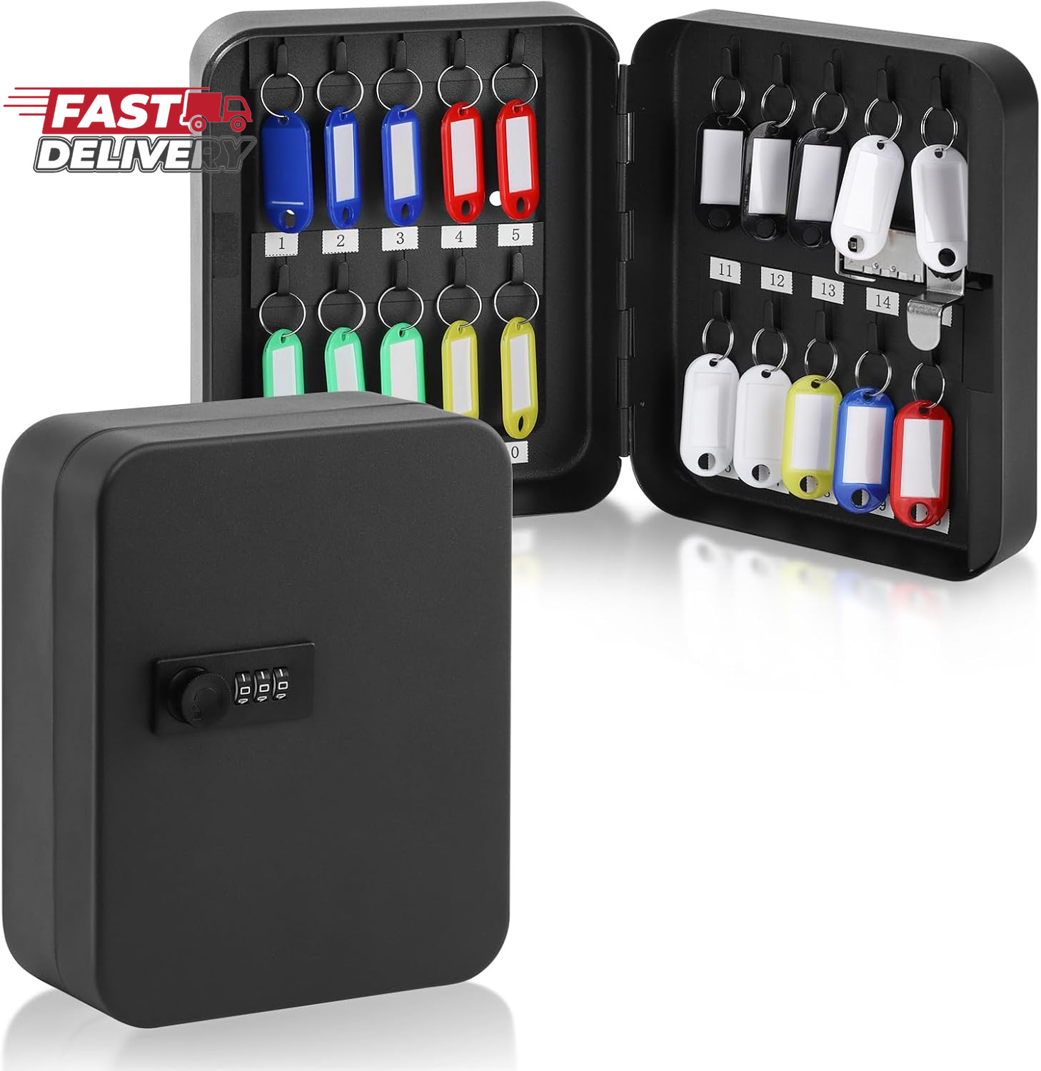 KYODOLED 20 Key Storage Lock Box with Code, Key Cabinet Organizer Wall Mount wit