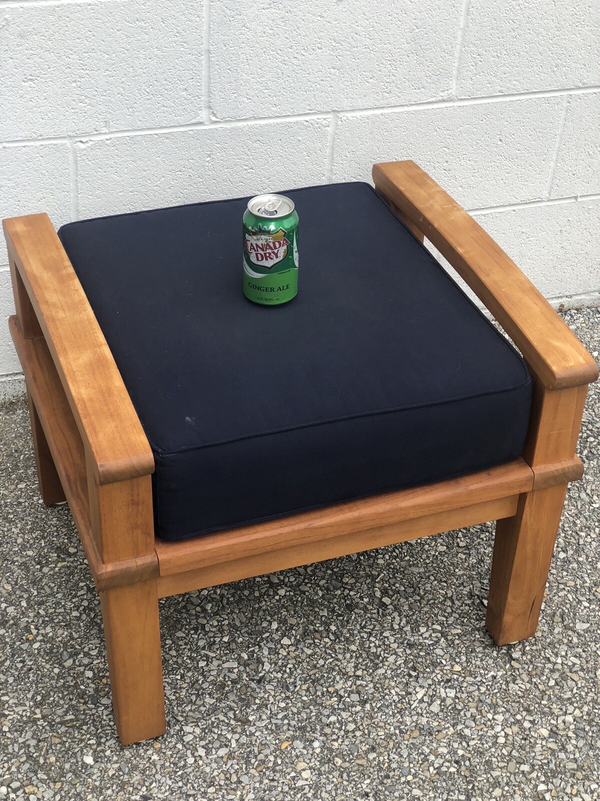 Modway Solid Teak Wood Patio Deck Ottoman Blue Foot Cushion