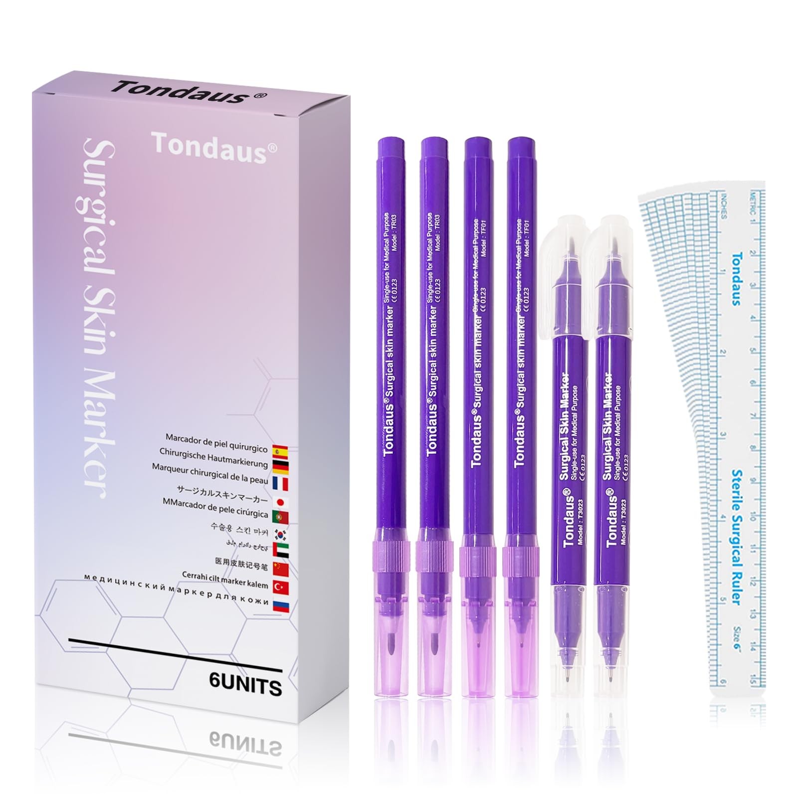 6Pcs Professional Surgical Tip Skin Marker Pen Purple Ink Stencil Markers Pen...