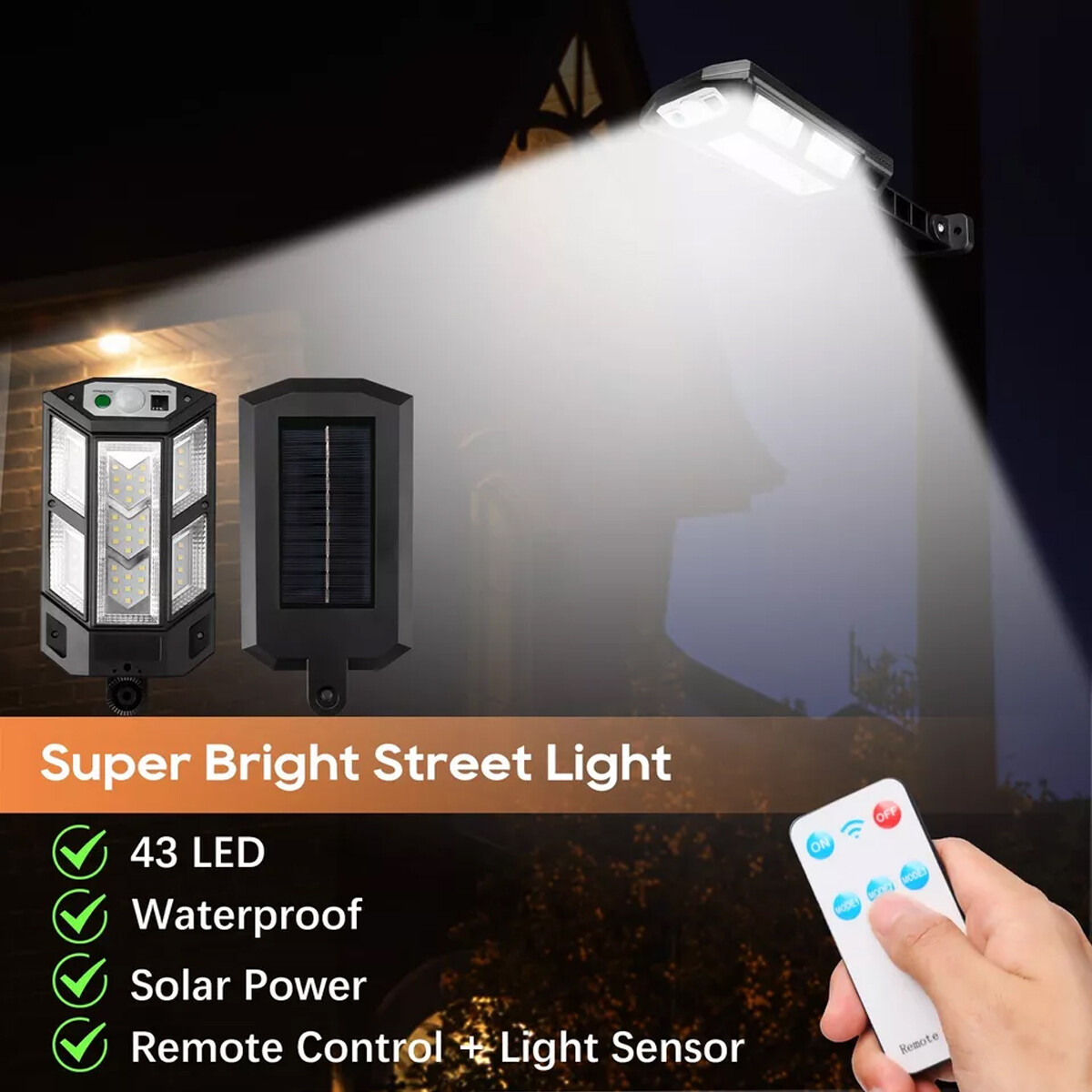 2 pcs LED Solar Flood Light Security Motion Sensor Wall Street Yard Outdoor Lamp