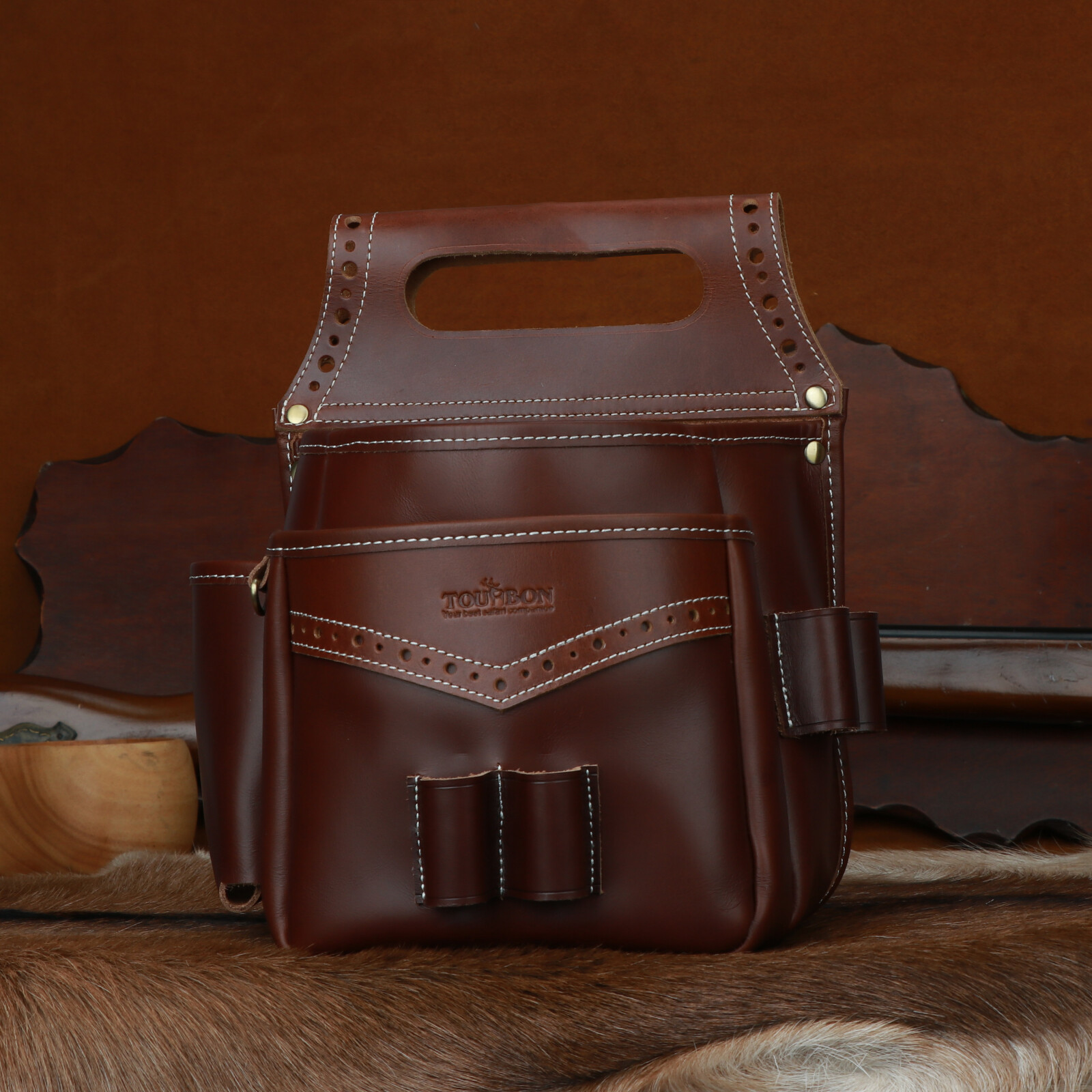 Tourbon Leather Cartridges Bag Shells Holder Case Clay Shooting Ammo Fanny Pack