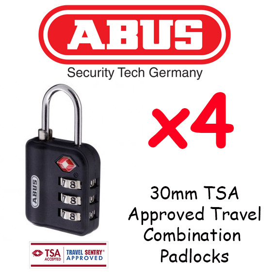 ABUS TSA APPROVED TRAVEL Combination Padlocks - 30mm Resettable  x 4 Pack