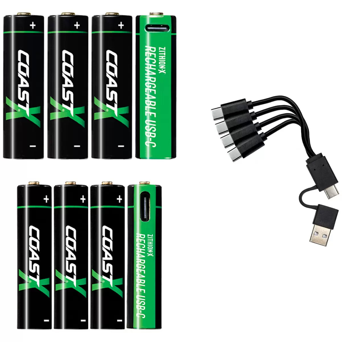 COAST USB-C Rechargeable Lithium Batteries, 8-Count (AA/AAA, 4ea) FREE SHIPPING