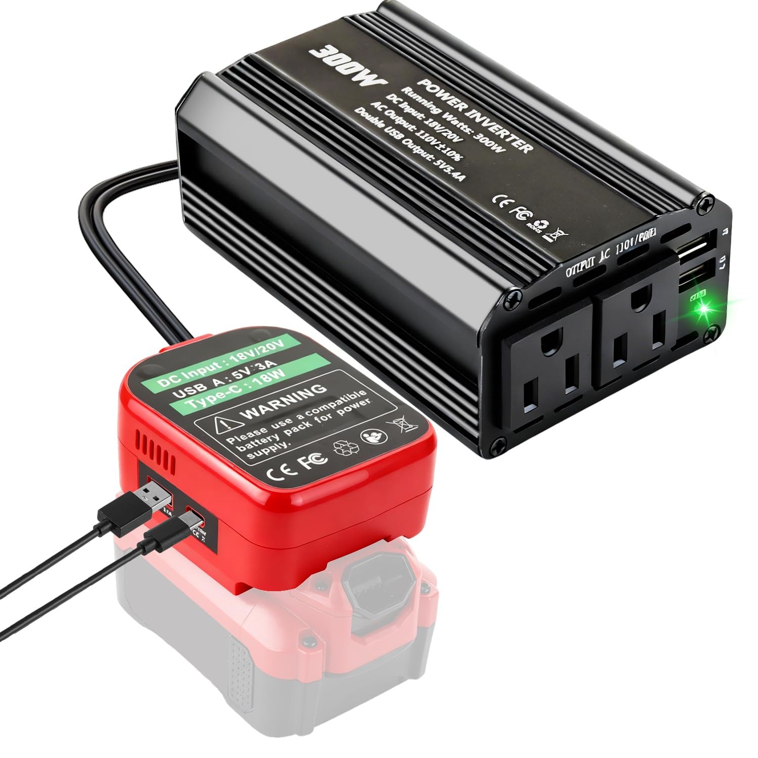 300W Power Inverter with Craftsman, DC 20V to AC 110-120V Battery Inverter, P...