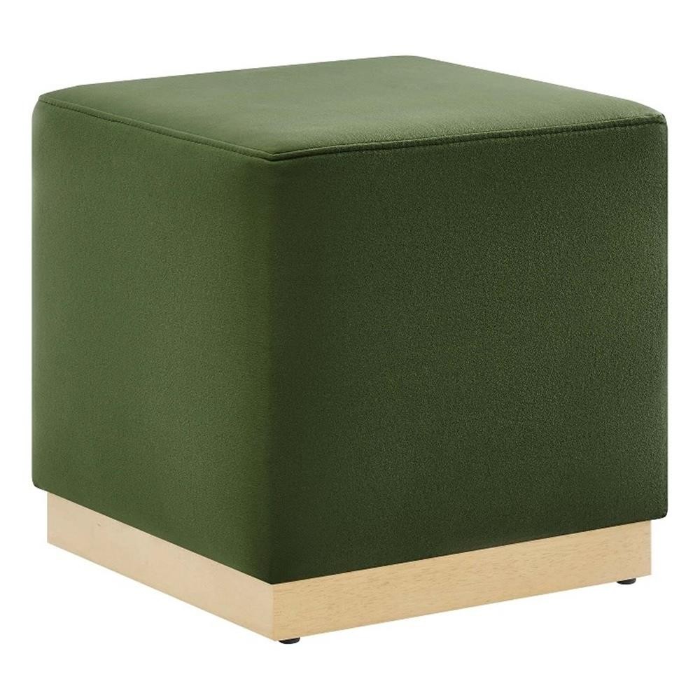 Tilden 17" Square Performance Velvet Upholstered Ottoman in Moss Green Natural