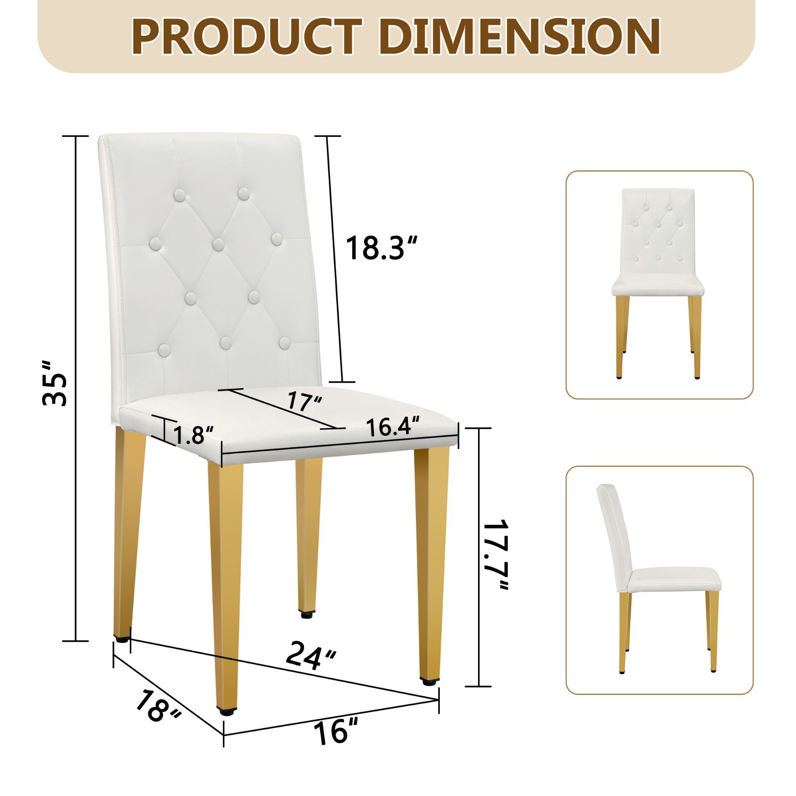 White PU Chairs 4-Pack-Ergonomic Backrest & Golden Metal Legs