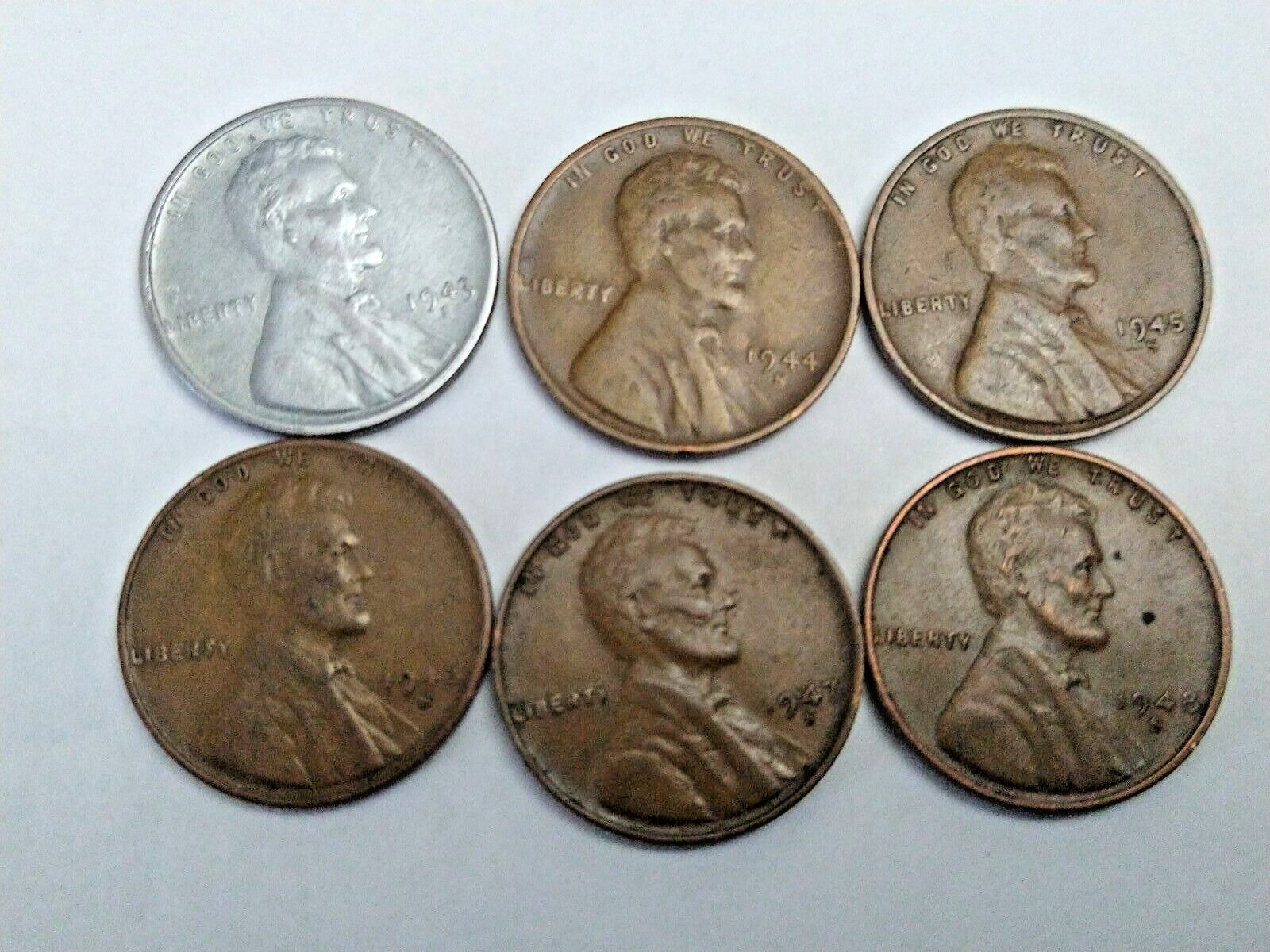1943-S 1944-S 1945-S 1946-S 1947-S 1948-S Lincoln Wheat Cent Penny Lot of 6 Coin