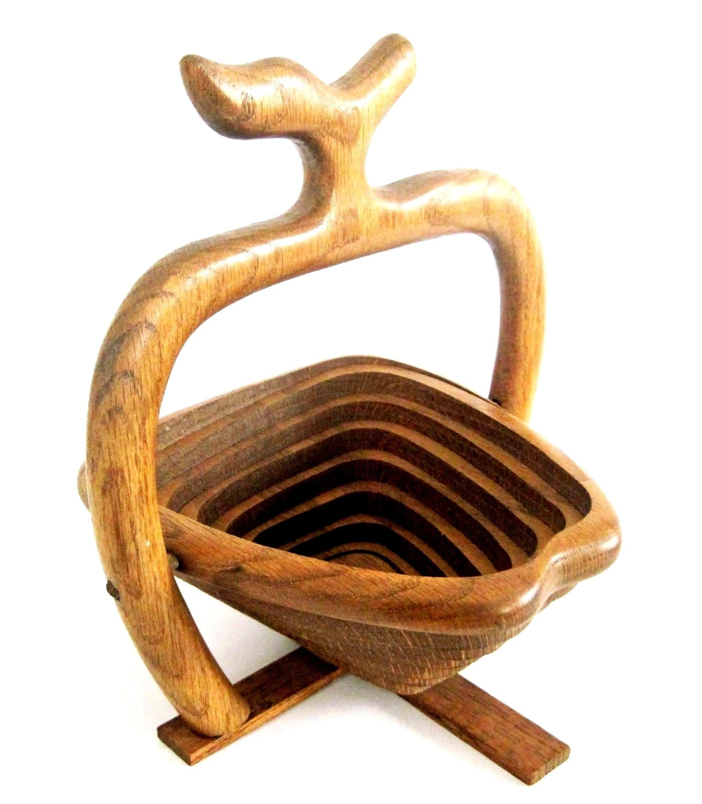 Handcrafted Collapsable Foldable Wood Apple Basket Trivet with Handle
