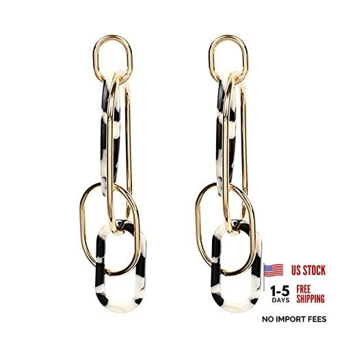 Acrylic Leopard Print Earrings Long Pendant Geometric Resin Oval Earrings Gold