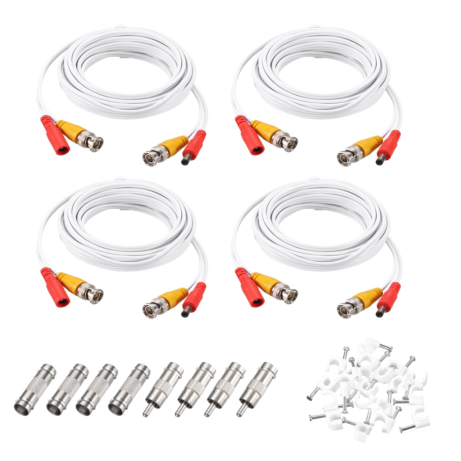 4 Set BNC Video Power Cable 5m/16ft All-in-One Security Camera Wire White