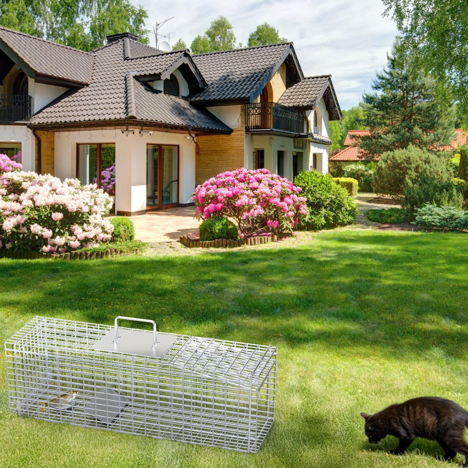 Portable Animal Trap Cage Catch and Release Steel Humane 27x7.5x8in Cat Trap US