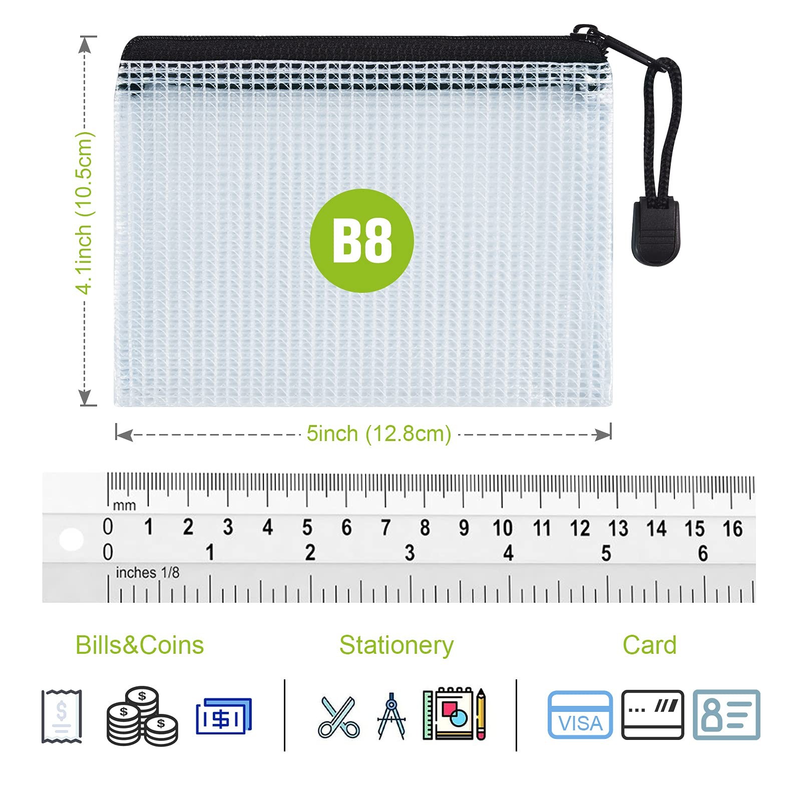 12 Pcs Plastic Mesh Zip File Bags, Waterproof Tear-Resistant Document File Fo...
