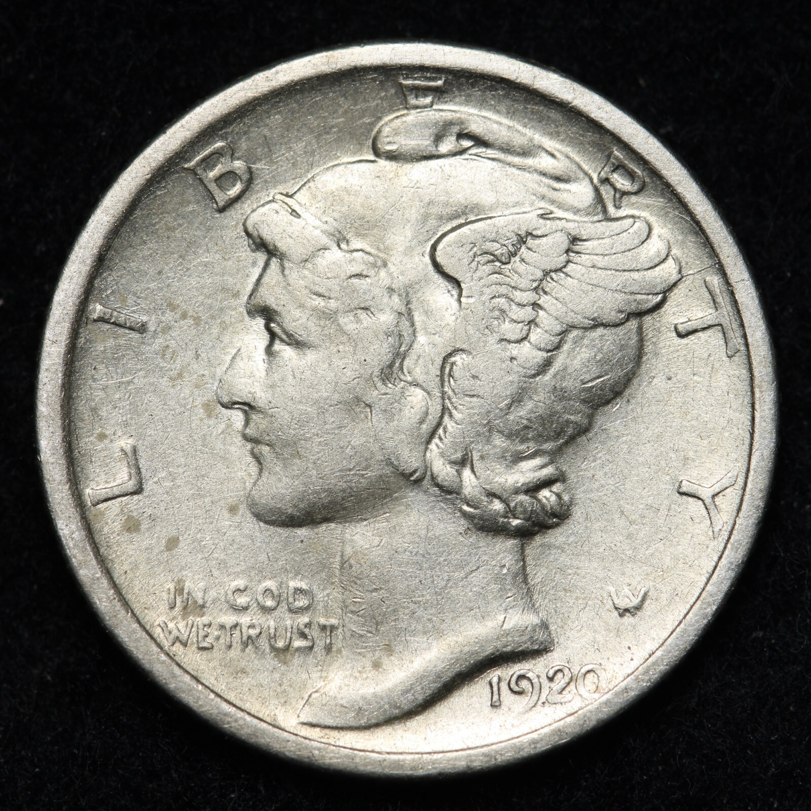 1920-S Mercury Silver Dime AU E346 VNE