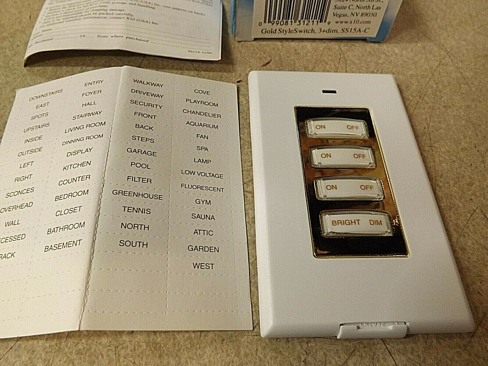 X10 POWERHOUSE GOLD STYLE SWITCH 3+DIM MODEL SS15A-C