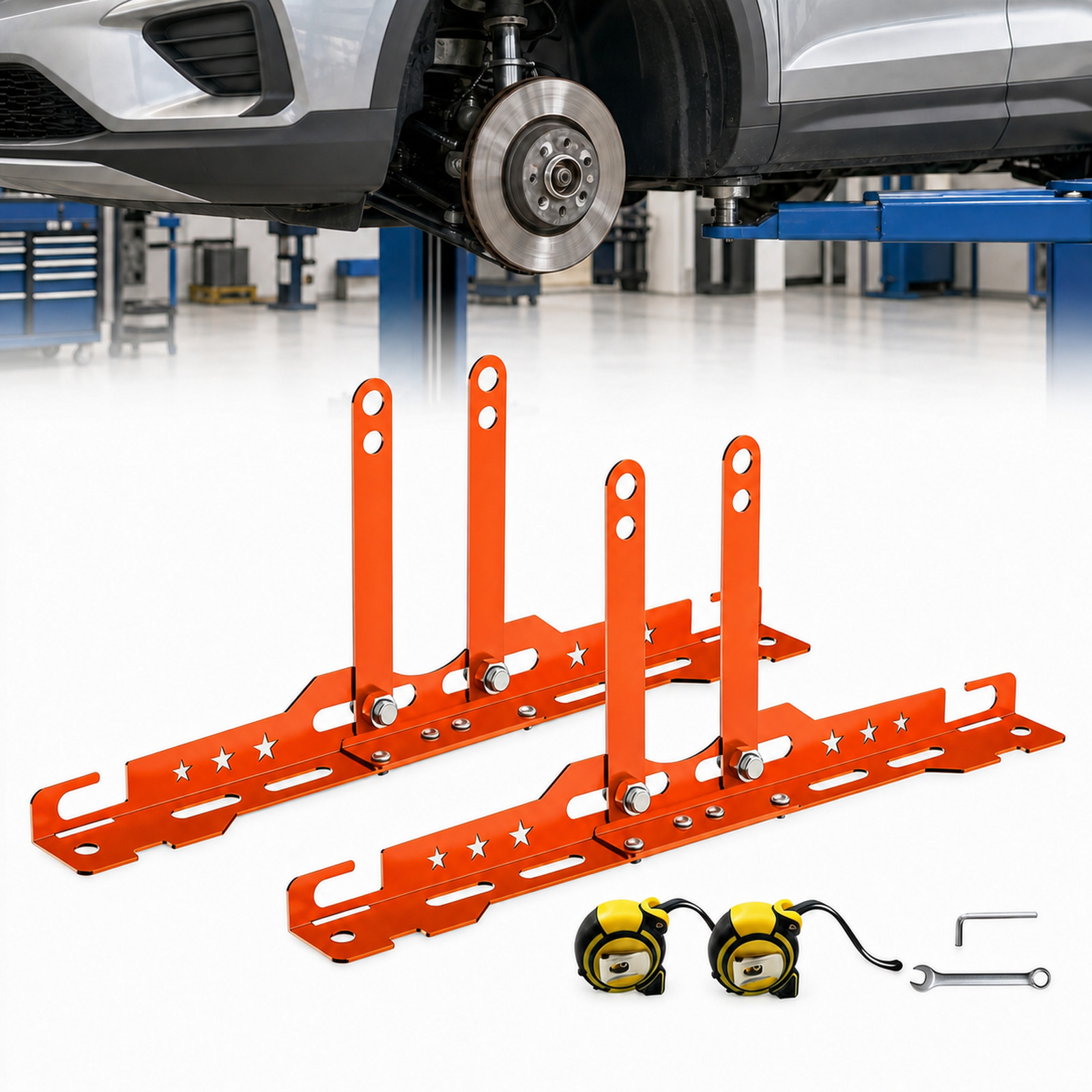 2PCS Wheel Toe Alignment Tool Plates w/ 2 Tape Measures M14 M16 Orange DIY Kit