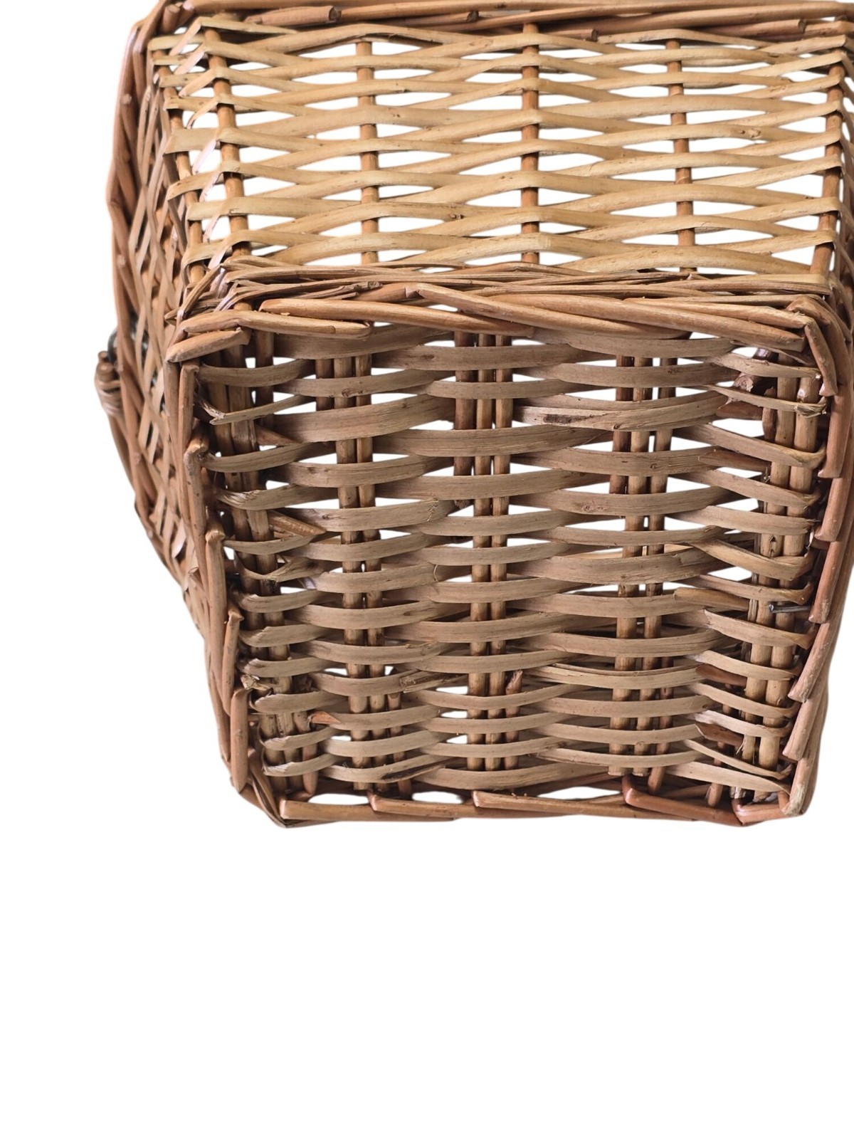 Handwoven Rectangular Basket Metal Link Collapsible Handle Natural