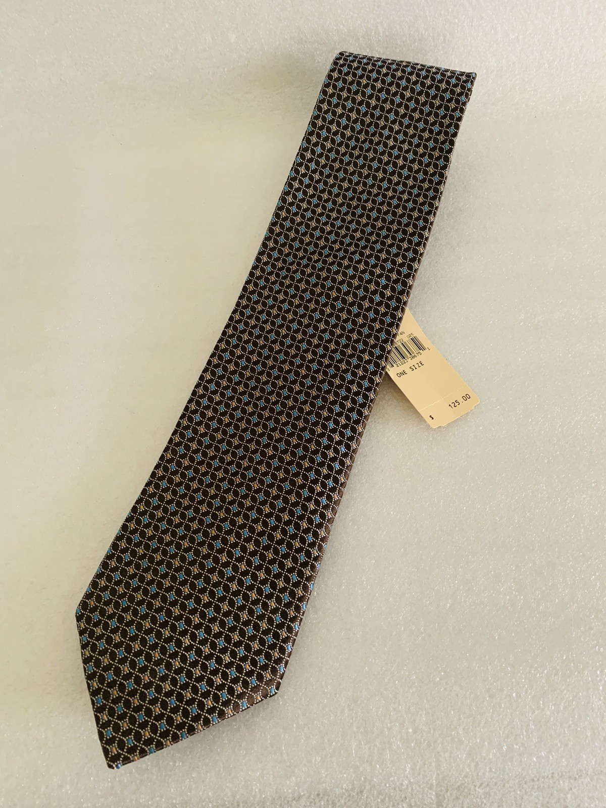 NWT Mens Zegna Brown Tie Blue Peach Dots Tie Father's Day Gift