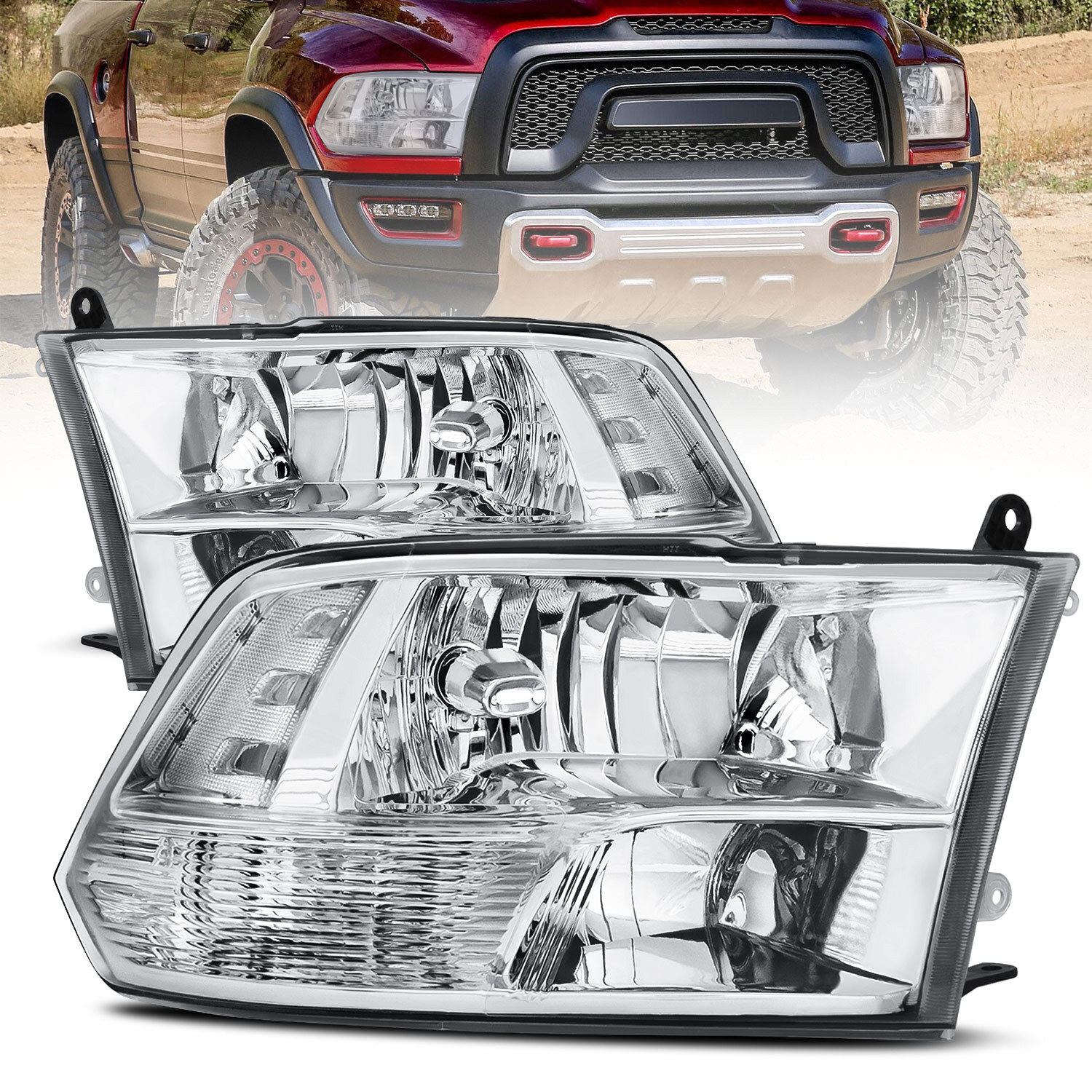Pair Front Chrome Headlights Assembly For 2011-2018 RAM 1500/2500/3500/4500/5500