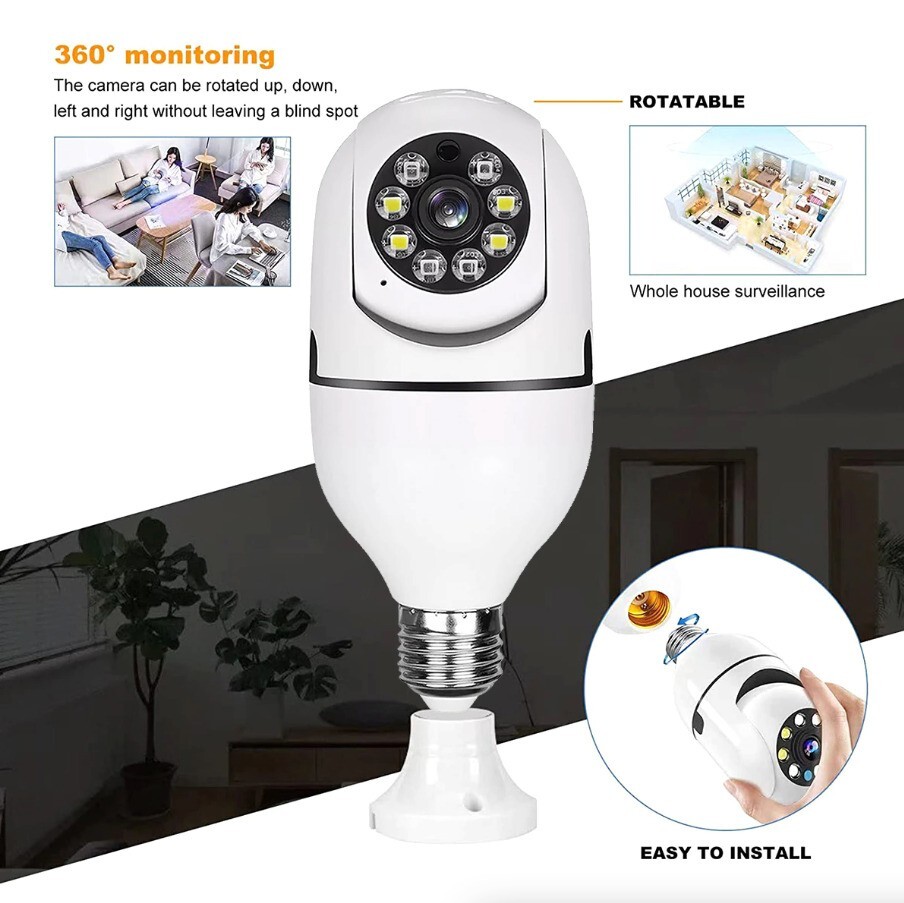1080P E27 Light Bulb Security Camera Wireless WiFi Camera 360°Night Vision Home