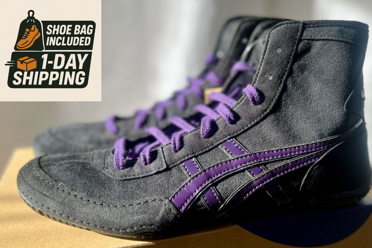 Opt Laces Purple : Asics Wrestling Shoes EX-EO 1083A001 Black x Purple x Black