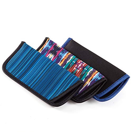 3 Pack Reading Glasses Pouch - Soft Large Blue, Blue Stripe, Rainbow