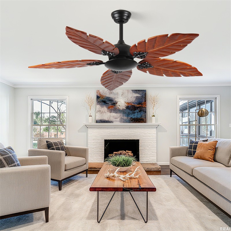 52 Inch Tropical Ceiling Fan (No Light), Palm Leaf Indoor/Outdoor Ceiling Fan