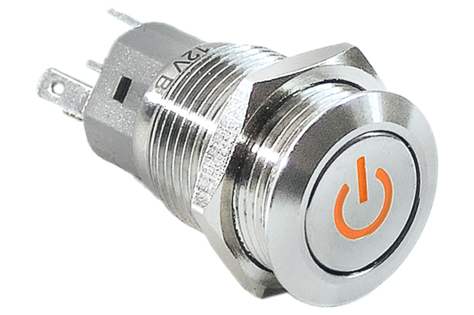 5/8" Stainless Steel Power Switch Orange Amber LED Latching Button 16mm 12V SPST