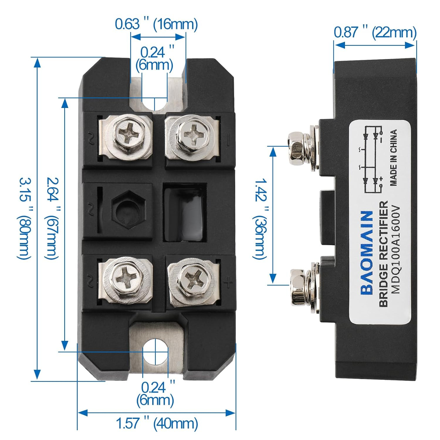 Bridge Rectifier MDQ-100A, 100A 1600V, Full Wave Diode Module One Phase