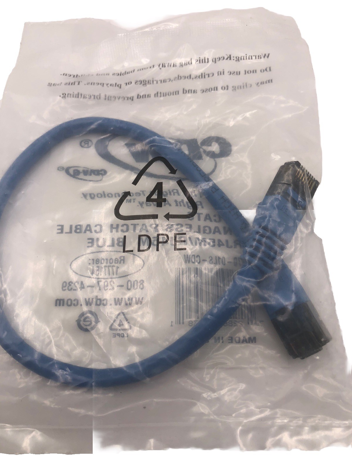 CDW 1” Cat6 Snagless Patch Cable RJ45M/RJ45M Blue
