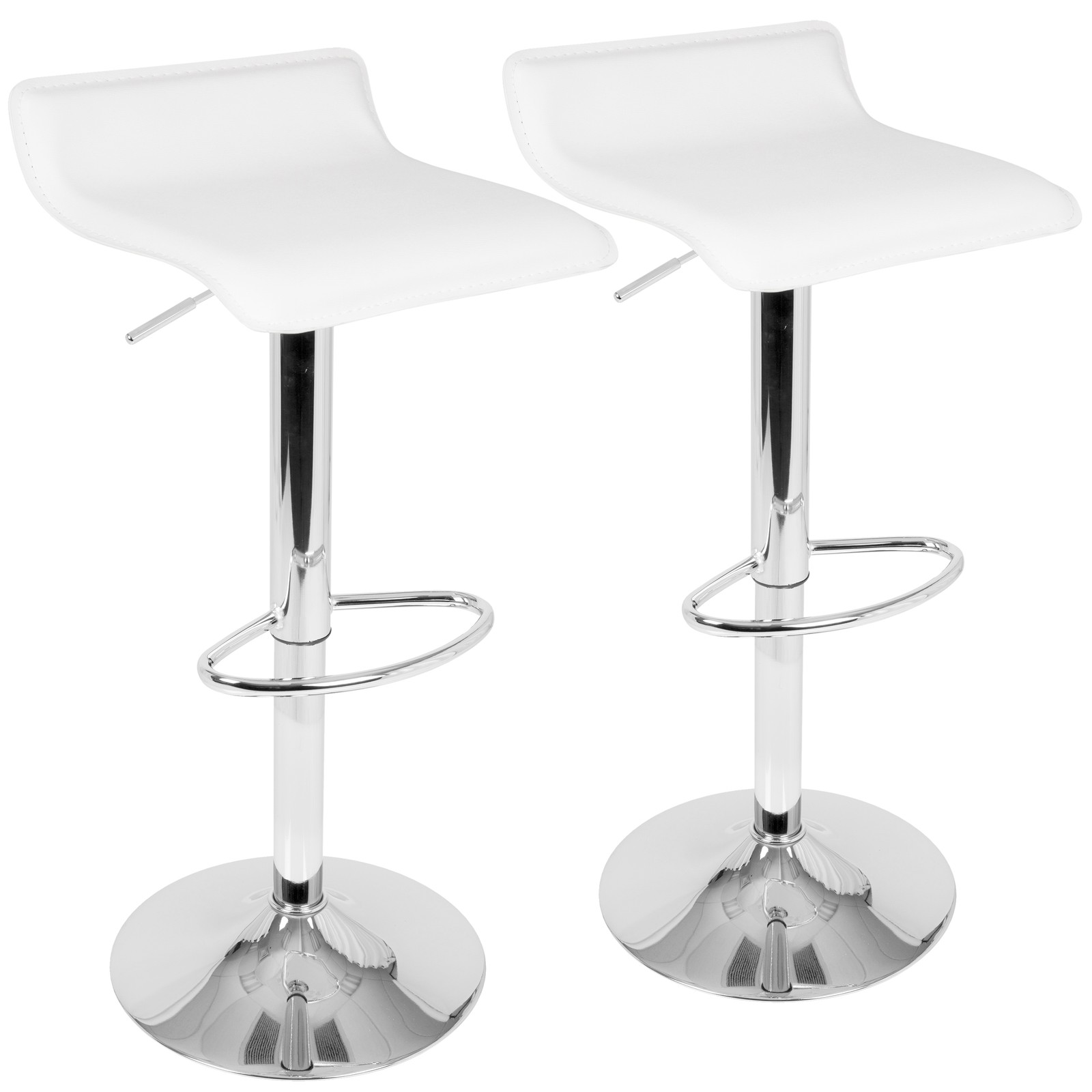 Ale Contemporary Adjustable Barstool in White PU Leather by  - Set of 2