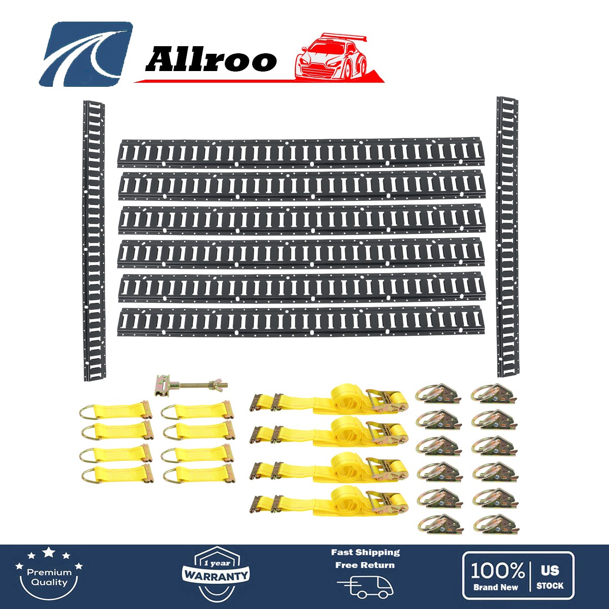 8-Piece 5' E-Track Rail Kit for Trailers & Vans - Carbon Steel Black