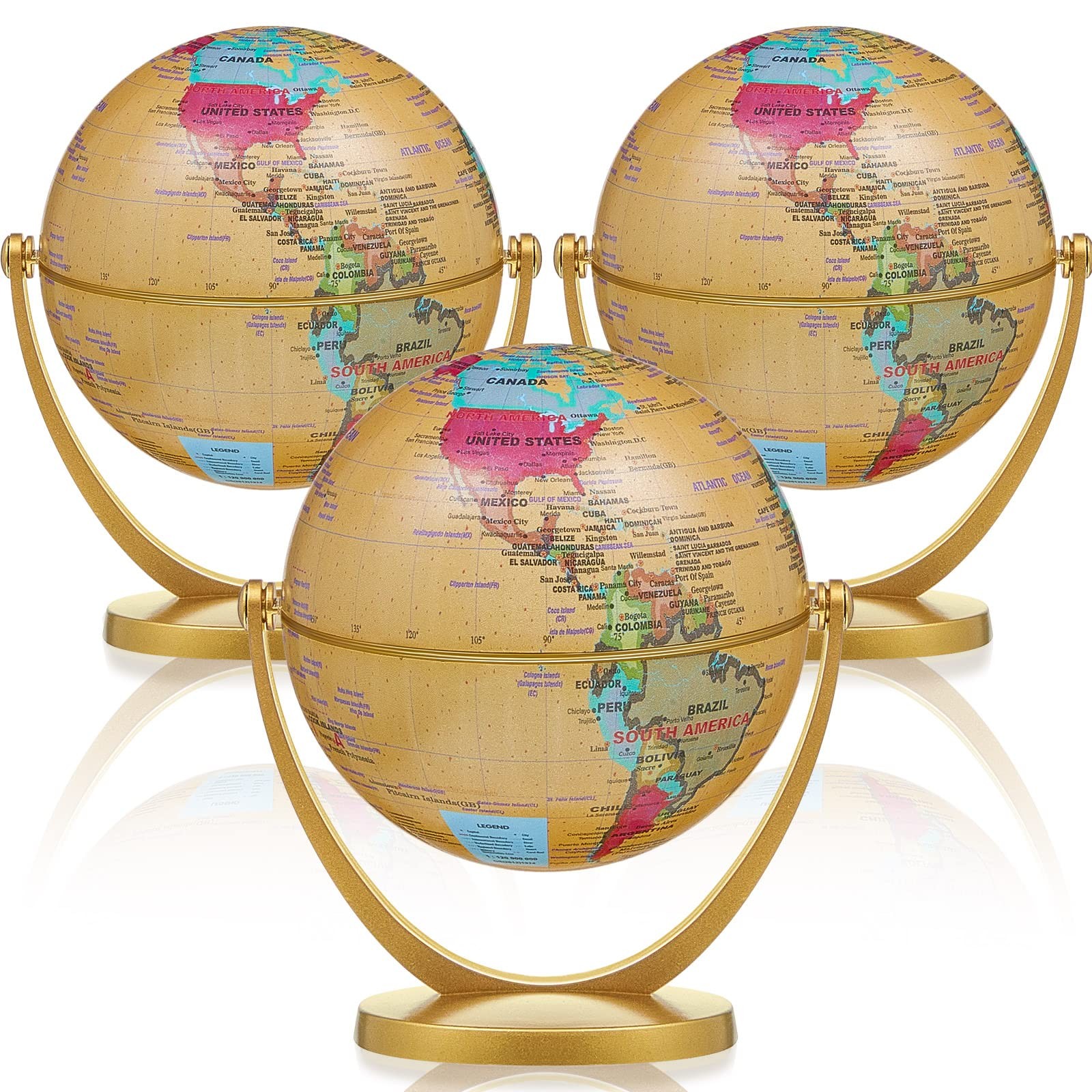 Henoyso 3 Pcs Mini Globes for Kids 4.2 in Small Antique World Map Globes with...