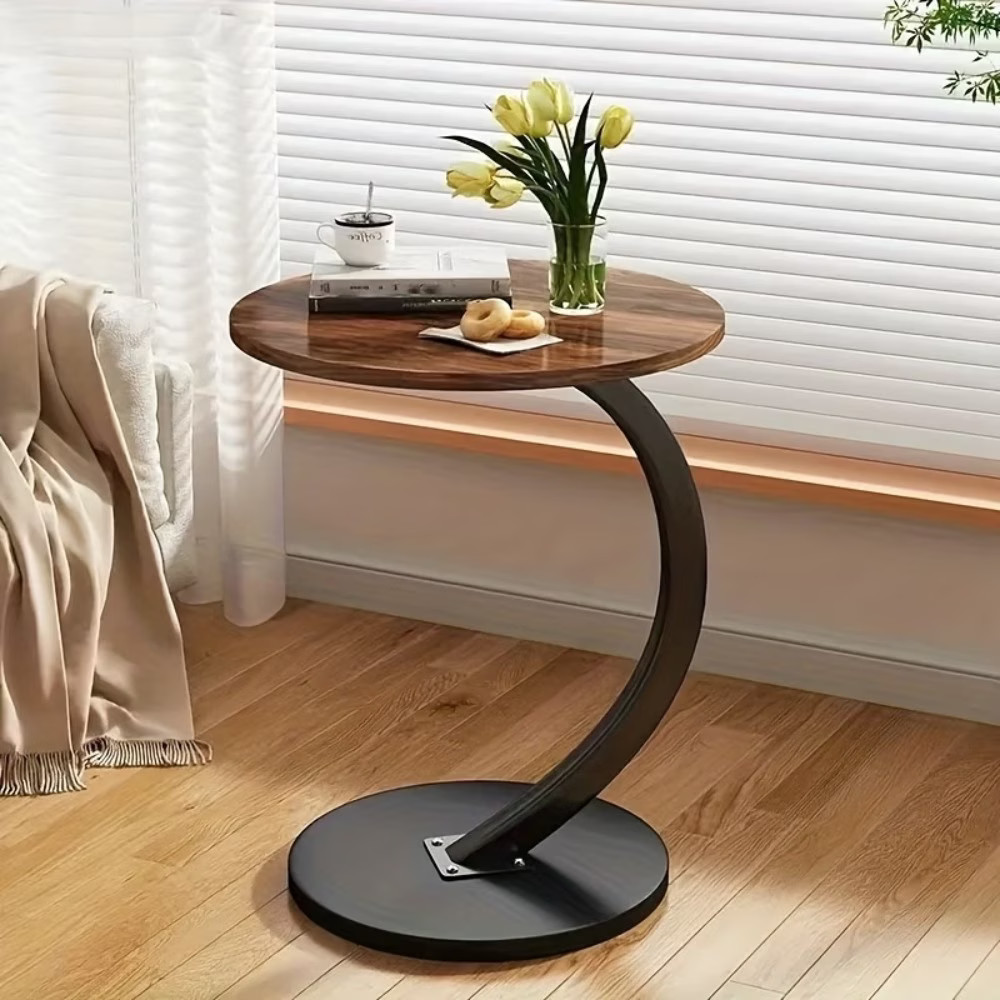Bedside Table Indoor/Outdoor Lightweight Table Metal Frame Space-Saving Brown Us