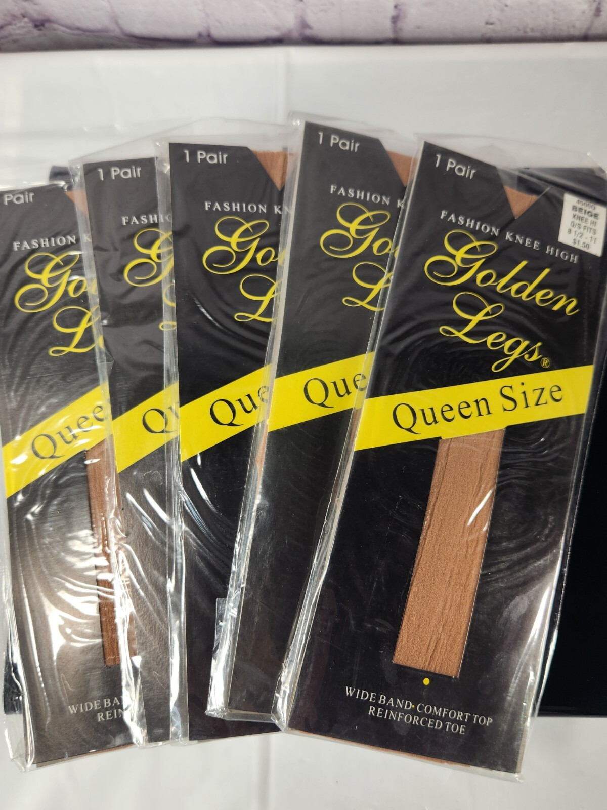 NEW Vintage Lot of 5 QUEEN Golden Legs Fashion Knee High Beige 100% Nylon NY