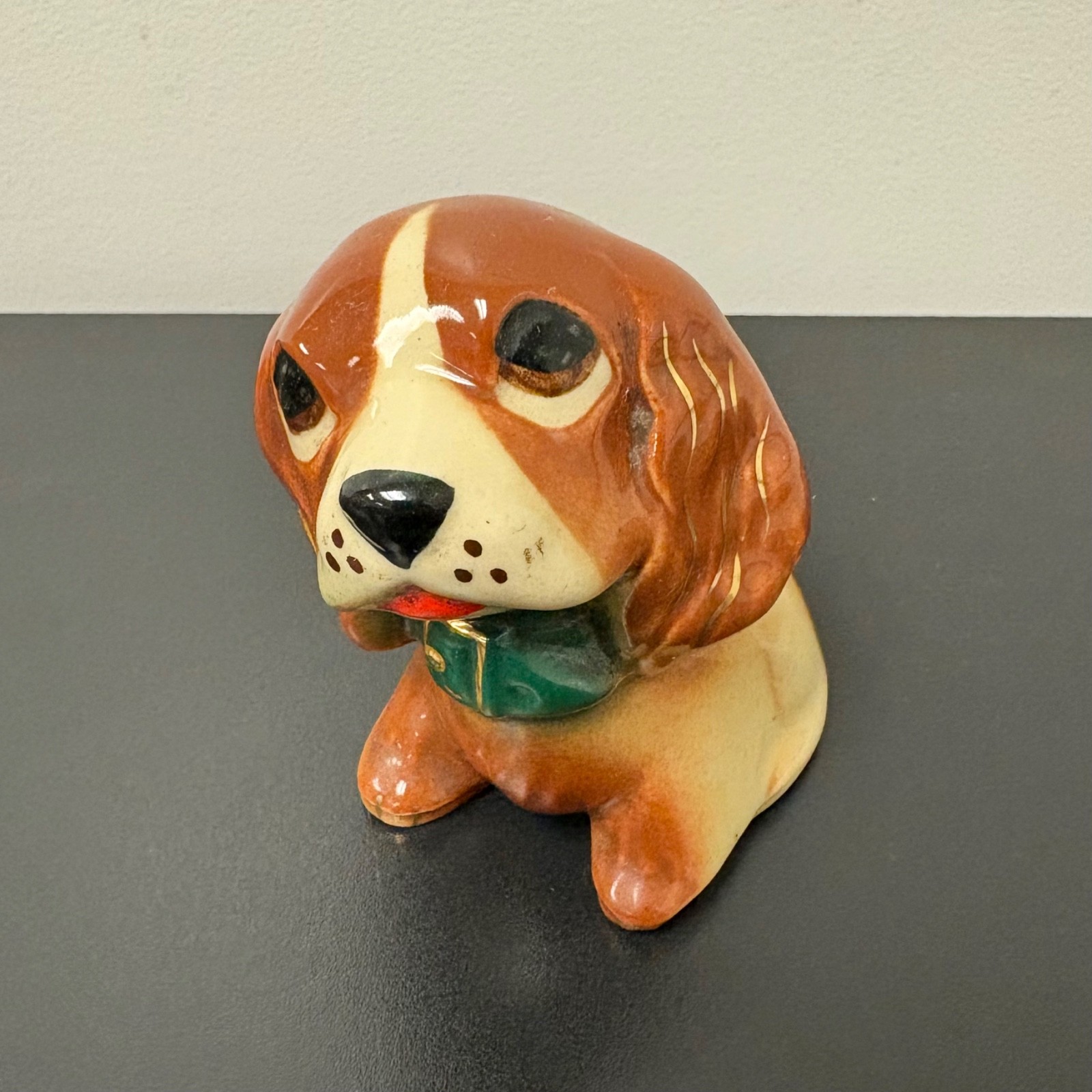 Vintage Brown Floppy-Eared Ceramic Dog Planter, Decor Piece - Approx. 4" Tall