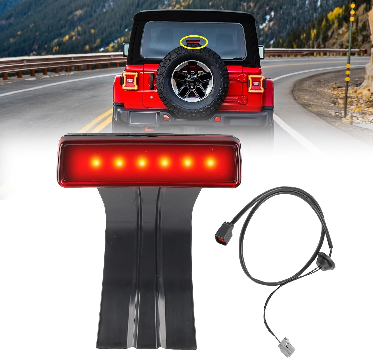 Third LED Brake Light Wiring Harness Tail Light for Jeep Wrangler JK 2007-2018