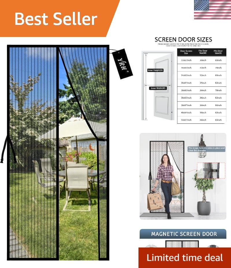 Quick Install Magnetic Door Screen - Durable Self-Sealing Fly Mesh, 36x82 Inch