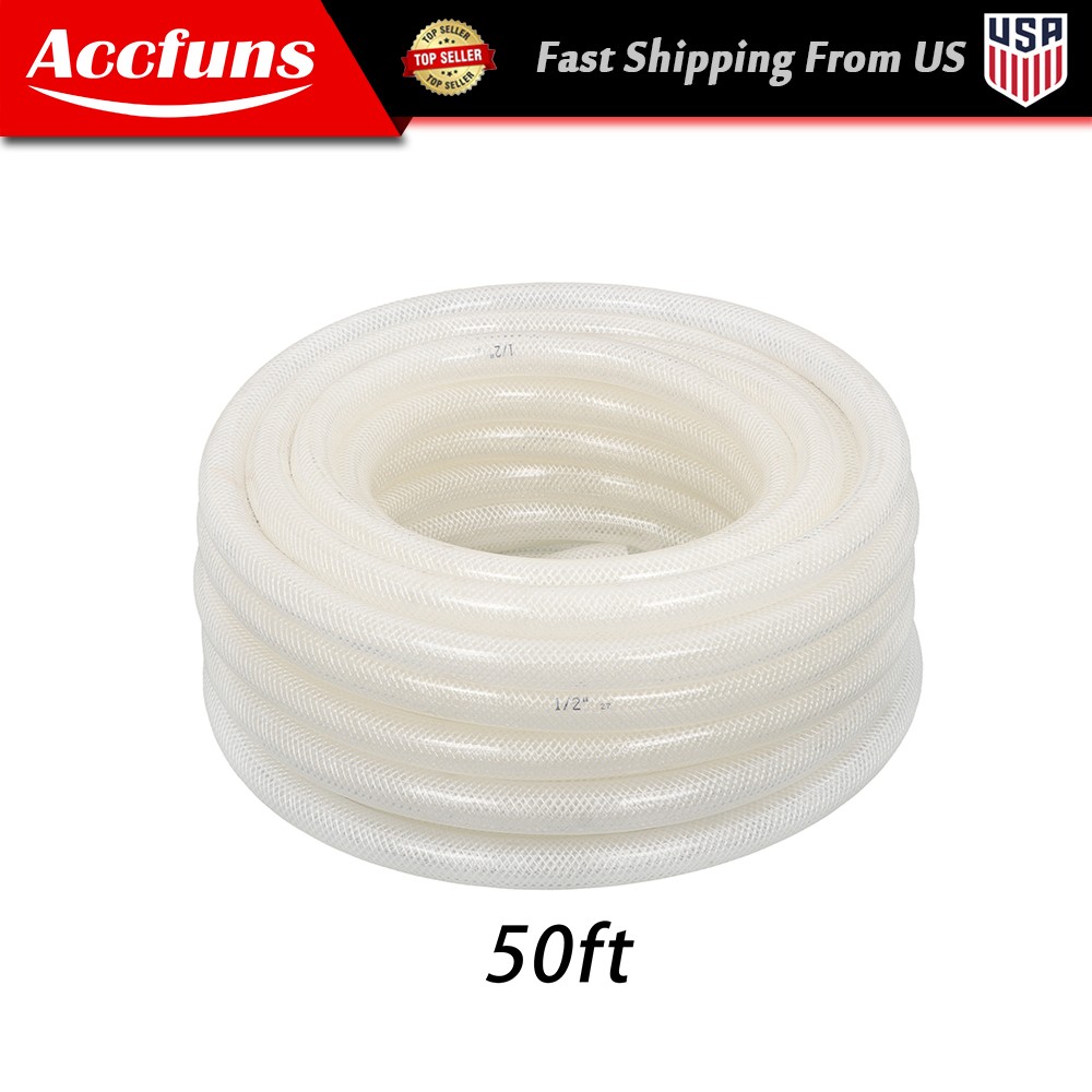 Braided Clear Vinyl Tubing 1/2" ID 3/4" OD PVC High Pressure Water Hose 50FT New