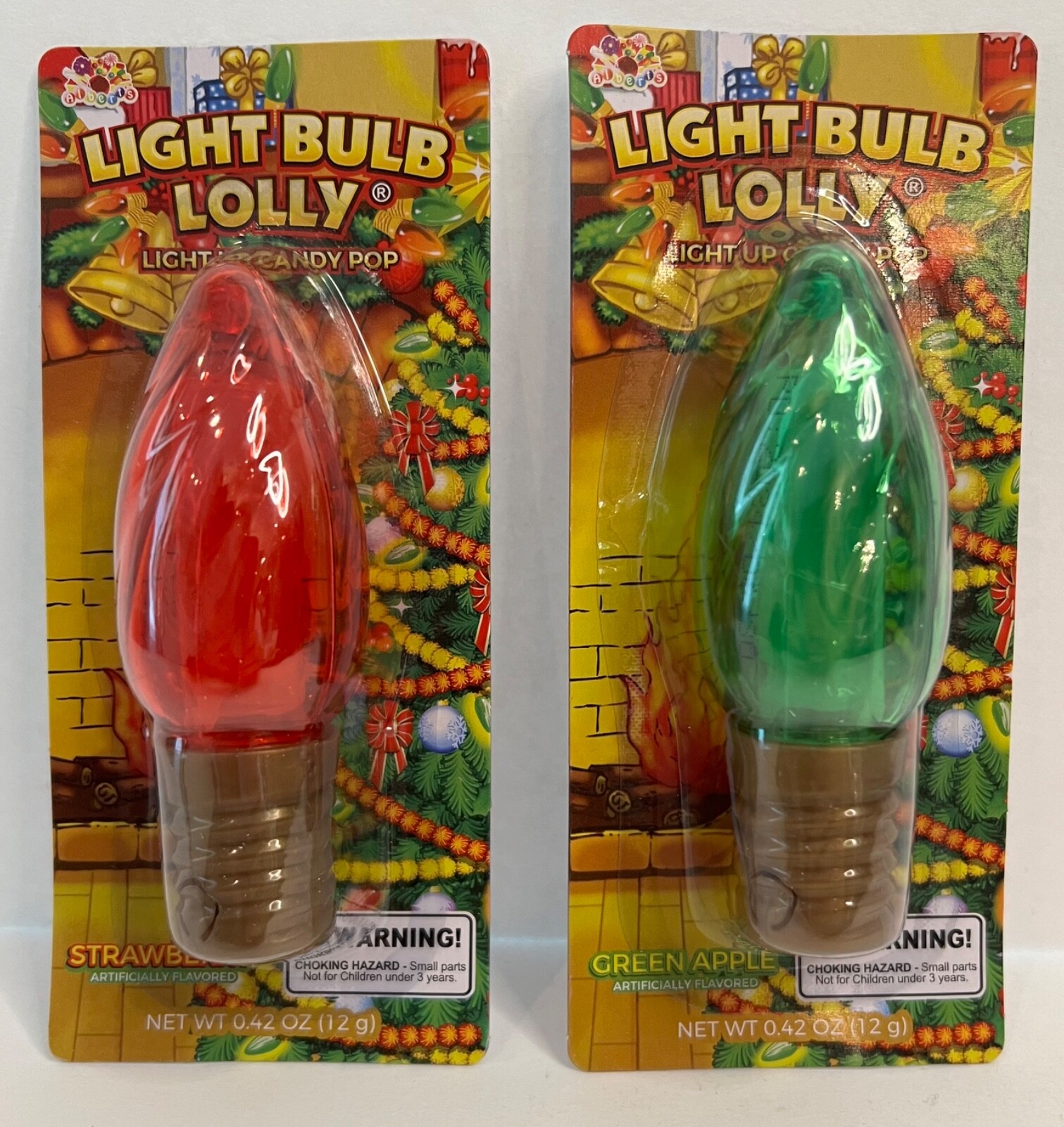 Light Bulb Lolly Candy Pops Strawberry & Green Apple LIGHT-UP Lollipops (2-PACK)