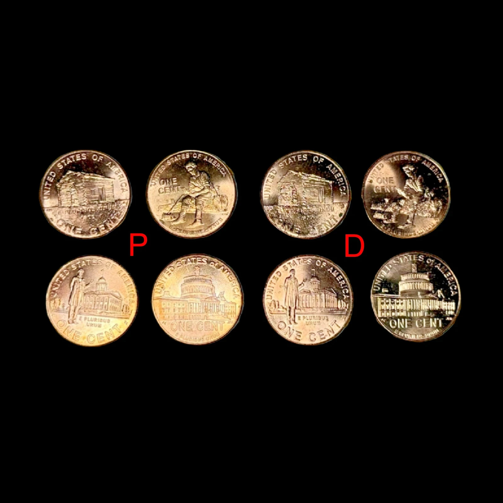 2009  Bicentennial Lincoln Cent Penny P&D 8 Coin Set. BU, UNC Coins