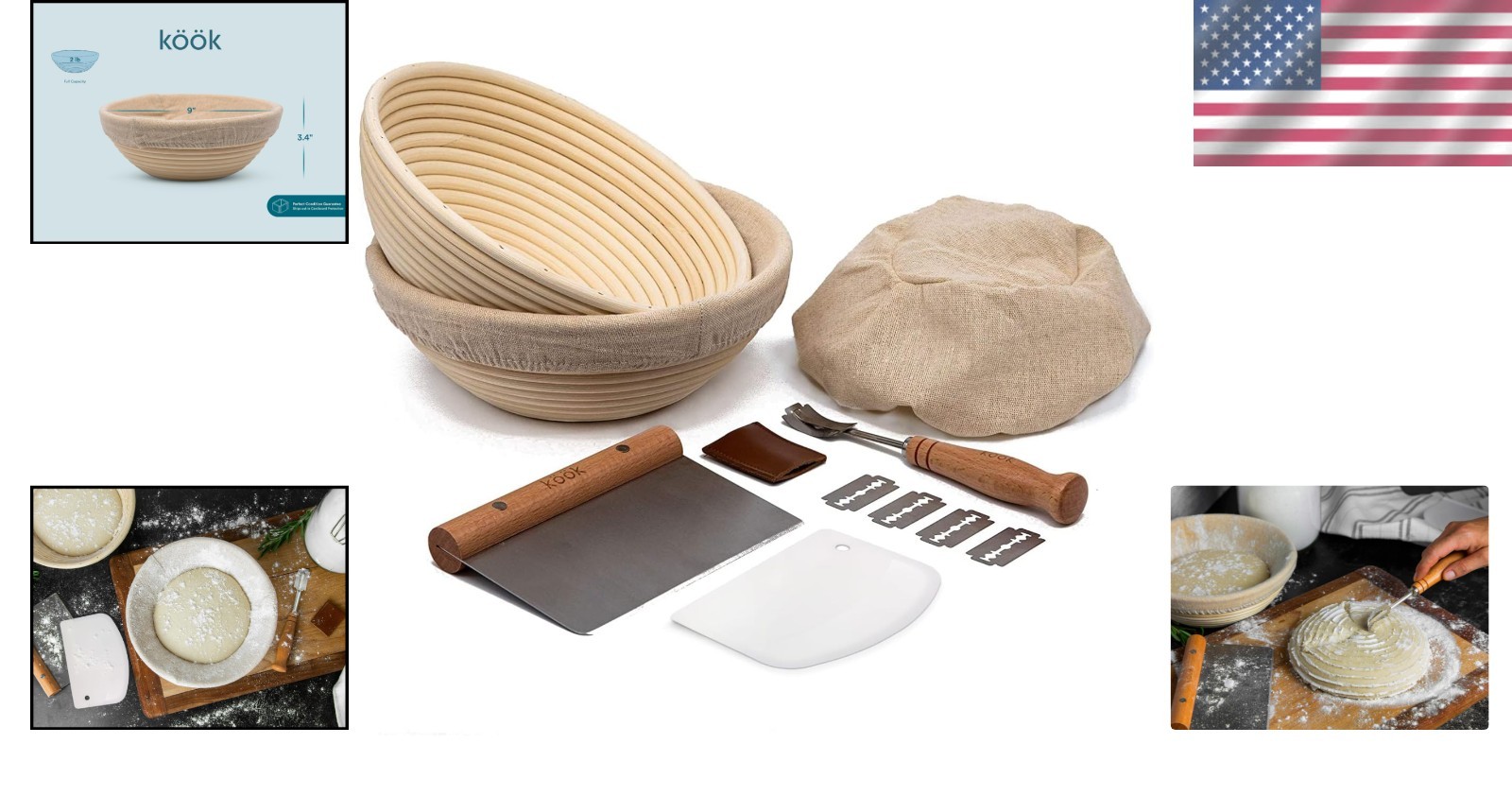 Artisan Bread Baking Essentials: 9-Inch Rattan Baskets & Scraping Tools Included