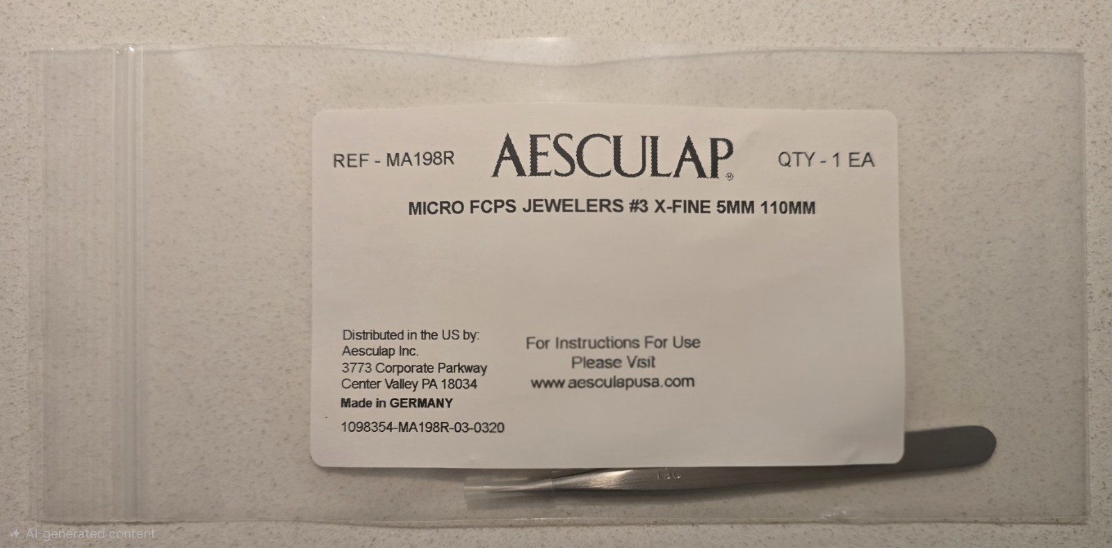 Lot of 2  New AESCULAP MA198R Micro Forceps Jewelers #3 X-Fine  5mm 110mm
