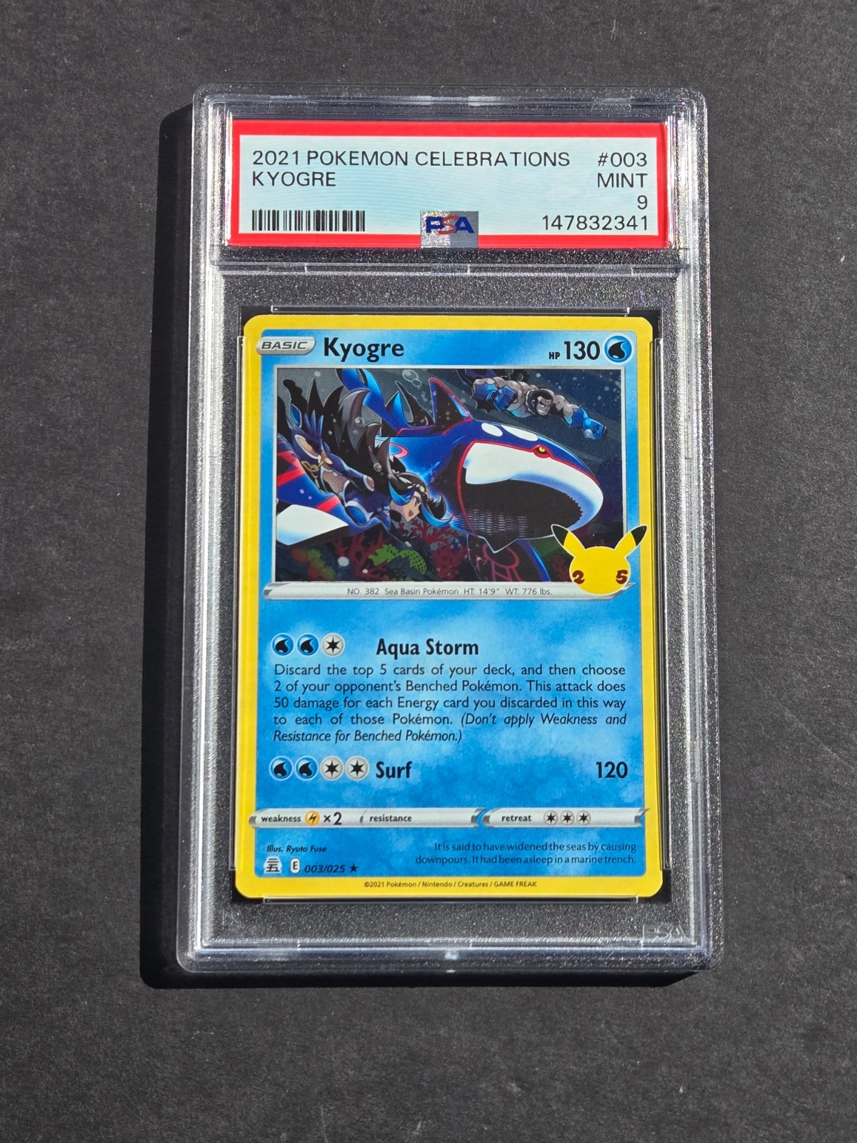 PSA 9 KYOGRE 003/025 - CELEBRATIONS 25TH ANNIVERSARY HOLO RARE - MINT