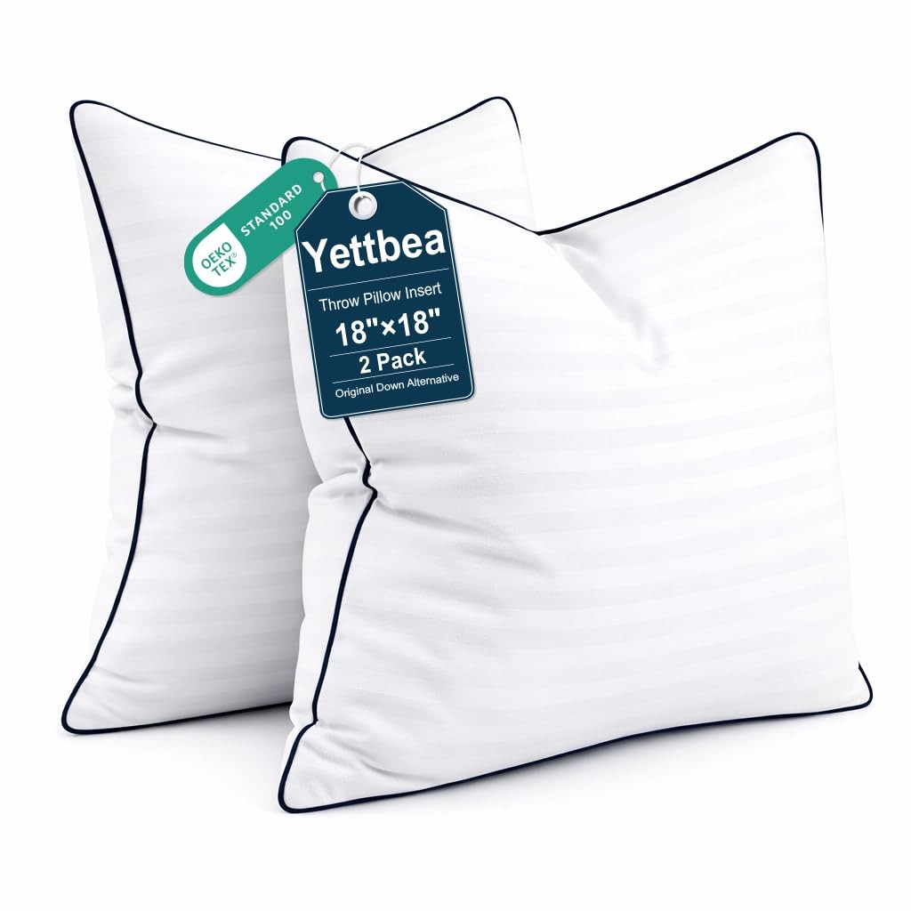 18x18 Inches Pillow Inserts Set of 2- Premium Soft Down Alternative Fill, Dec...