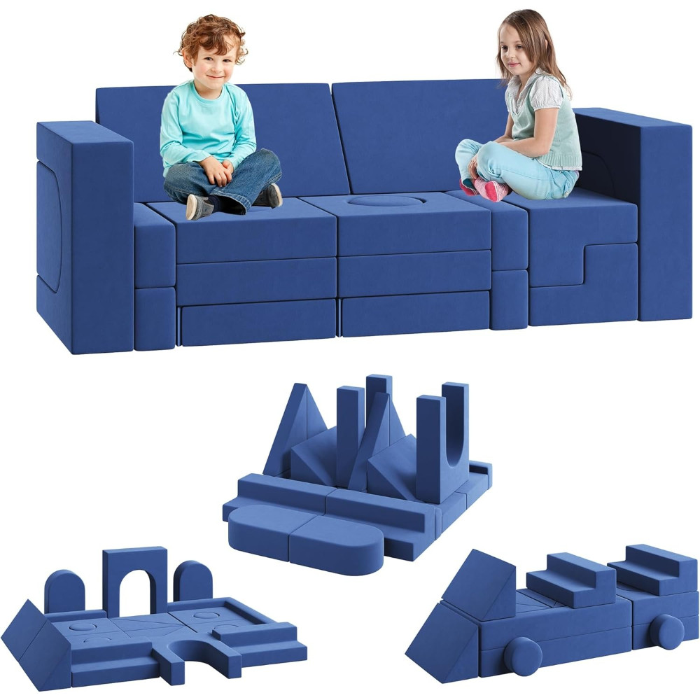 Modular Kids Play Couch 22Pcs: Convertible Foam Play Sofa for Bedroom & Playroom