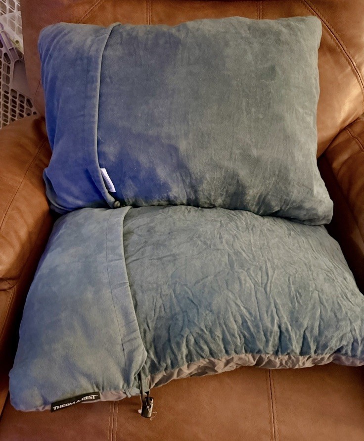 Therm-a-Rest Compressible Travel Pillow Blue Gray Camping Backpacking Made USA