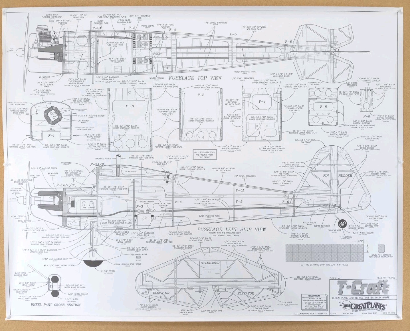 Vintage Great Planes Original T-Craft 20 Rolled Plans For Model Airplane Kit New