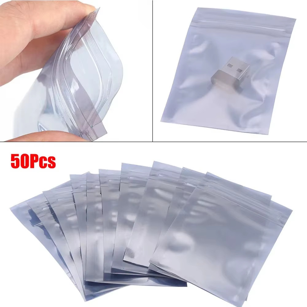 50Pcs Aluminum Antistatic Bag Resealable anti Static Ziplock Bags Pouch anti Sta